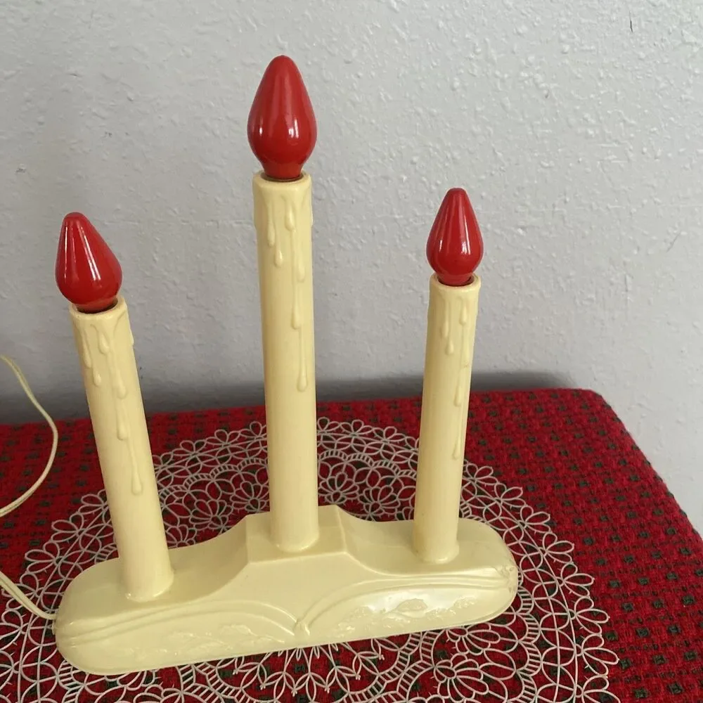 Vintage Electric 3 Light Christmas Window Tiered Candle Candelabra Wax Drip